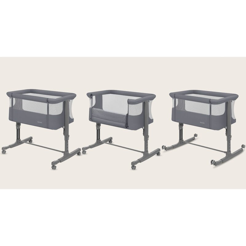 Patut co-sleeper, Lionelo, Aurora, 3 in 1, Cu leganare si setare unghiulara, Saltea cu densitate T25 si geanta transport, Reglabil in 5 pozitii pe inaltime, Pana la 9 kg, 0 luni+, 85x60x66 cm, EN 1130:2019+AC:2020, EN 16890:2, Granit