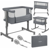 Patut co-sleeper, Lionelo, Aurora, 3 in 1, Cu leganare si setare unghiulara, Saltea cu densitate T25 si geanta transport, Reglabil in 5 pozitii pe inaltime, Pana la 9 kg, 0 luni+, 85x60x66 cm, EN 1130:2019+AC:2020, EN 16890:2, Granit