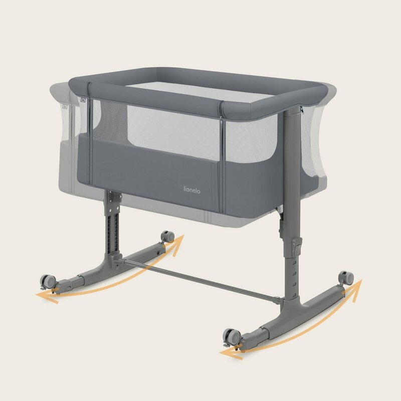 Patut co-sleeper, Lionelo, Aurora, 3 in 1, Cu leganare si setare unghiulara, Saltea cu densitate T25 si geanta transport, Reglabil in 5 pozitii pe inaltime, Pana la 9 kg, 0 luni+, 85x60x66 cm, EN 1130:2019+AC:2020, EN 16890:2, Granit