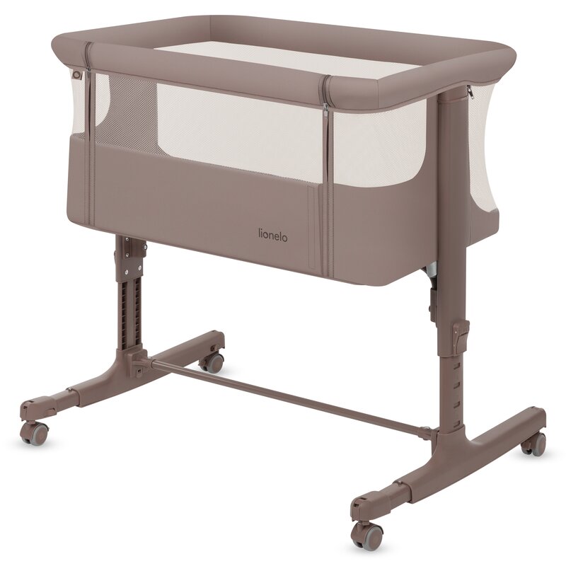 Patut co-sleeper, Lionelo, Aurora, 3 in 1, Cu leganare si setare unghiulara, Saltea cu densitate T25 si geanta transport, Reglabil in 5 pozitii pe inaltime, Pana la 9 kg, 0 luni+, 85x60x66 cm, EN 1130:2019+AC:2020, EN 16890:2, Bej Taupe