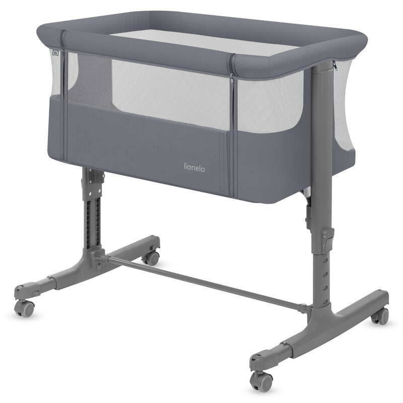 Patut co-sleeper, Lionelo, Aurora, 3 in 1, Cu leganare si setare unghiulara, Saltea cu densitate T25 si geanta transport, Reglabil in 5 pozitii pe inaltime, Pana la 9 kg, 0 luni+, 85x60x66 cm, EN 1130:2019+AC:2020, EN 16890:2, Granit