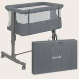 Patut co-sleeper, Lionelo, Aurora, 3 in 1, Cu leganare si setare unghiulara, Saltea cu densitate T25 si geanta transport, Reglabil in 5 pozitii pe inaltime, Pana la 9 kg, 0 luni+, 85x60x66 cm, EN 1130:2019+AC:2020, EN 16890:2, Granit
