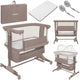 Patut co-sleeper, Lionelo, Jodie, Multifunctional, Reglabil in 6 pozitii pe inaltime, Saltea cu densitate T25, Functie de leganare, Cu plasa de tantari, Buzunar depozitare, Geanta transport, 84x48x70-80 cm, Taupe