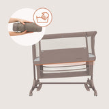 Patut co-sleeper, Lionelo, Jodie, Multifunctional, Reglabil in 6 pozitii pe inaltime, Saltea cu densitate T25, Functie de leganare, Cu plasa de tantari, Buzunar depozitare, Geanta transport, 84x48x70-80 cm, Taupe