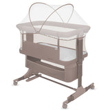 Patut co-sleeper, Lionelo, Jodie, Multifunctional, Reglabil in 6 pozitii pe inaltime, Saltea cu densitate T25, Functie de leganare, Cu plasa de tantari, Buzunar depozitare, Geanta transport, 84x48x70-80 cm, Taupe