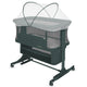 Patut co-sleeper, Lionelo, Jodie, Multifunctional, Reglabil in 6 pozitii pe inaltime, Saltea cu densitate T25, Functie de leganare, Cu plasa de tantari, Buzunar depozitare, Geanta transport, 84x48x70-80 cm, Verde inchis