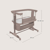 Patut co-sleeper, Lionelo, Jodie, Multifunctional, Reglabil in 6 pozitii pe inaltime, Saltea cu densitate T25, Functie de leganare, Cu plasa de tantari, Buzunar depozitare, Geanta transport, 84x48x70-80 cm, Taupe