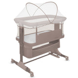 Patut co-sleeper, Lionelo, Jodie, Multifunctional, Reglabil in 6 pozitii pe inaltime, Saltea cu densitate T25, Functie de leganare, Cu plasa de tantari, Buzunar depozitare, Geanta transport, 84x48x70-80 cm, Taupe