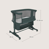 Patut co-sleeper, Lionelo, Jodie, Multifunctional, Reglabil in 6 pozitii pe inaltime, Saltea cu densitate T25, Functie de leganare, Cu plasa de tantari, Buzunar depozitare, Geanta transport, 84x48x70-80 cm, Verde inchis