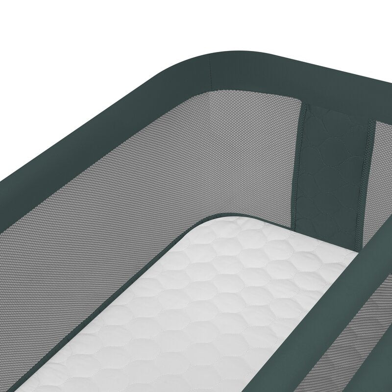 Patut co-sleeper, Lionelo, Jodie, Multifunctional, Reglabil in 6 pozitii pe inaltime, Saltea cu densitate T25, Functie de leganare, Cu plasa de tantari, Buzunar depozitare, Geanta transport, 84x48x70-80 cm, Verde inchis