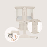 Patut co-sleeper, Lionelo, Jodie, Multifunctional, Reglabil in 6 pozitii pe inaltime, Saltea cu densitate T25, Functie de leganare, Cu plasa de tantari, Buzunar depozitare, Geanta transport, 84x48x70-80 cm, Bej