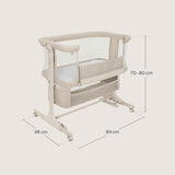 Patut co-sleeper, Lionelo, Jodie, Multifunctional, Reglabil in 6 pozitii pe inaltime, Saltea cu densitate T25, Functie de leganare, Cu plasa de tantari, Buzunar depozitare, Geanta transport, 84x48x70-80 cm, Bej