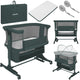 Patut co-sleeper, Lionelo, Jodie, Multifunctional, Reglabil in 6 pozitii pe inaltime, Saltea cu densitate T25, Functie de leganare, Cu plasa de tantari, Buzunar depozitare, Geanta transport, 84x48x70-80 cm, Verde inchis