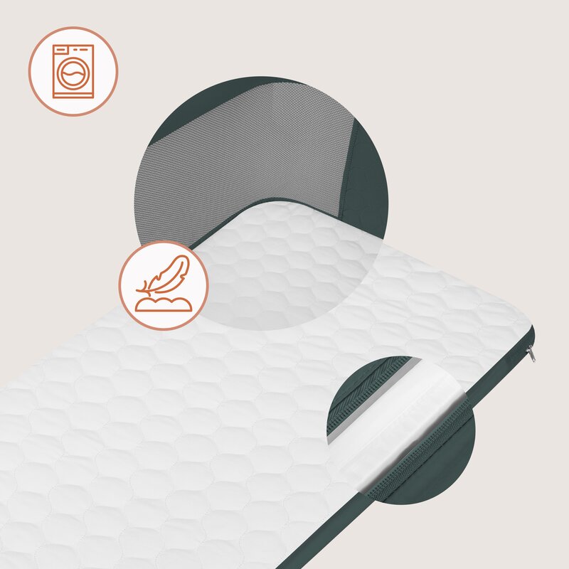Patut co-sleeper, Lionelo, Jodie, Multifunctional, Reglabil in 6 pozitii pe inaltime, Saltea cu densitate T25, Functie de leganare, Cu plasa de tantari, Buzunar depozitare, Geanta transport, 84x48x70-80 cm, Verde inchis