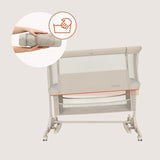 Patut co-sleeper, Lionelo, Jodie, Multifunctional, Reglabil in 6 pozitii pe inaltime, Saltea cu densitate T25, Functie de leganare, Cu plasa de tantari, Buzunar depozitare, Geanta transport, 84x48x70-80 cm, Bej