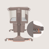 Patut co-sleeper, Lionelo, Jodie, Multifunctional, Reglabil in 6 pozitii pe inaltime, Saltea cu densitate T25, Functie de leganare, Cu plasa de tantari, Buzunar depozitare, Geanta transport, 84x48x70-80 cm, Taupe