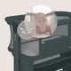 Patut co-sleeper, Lionelo, Jodie, Multifunctional, Reglabil in 6 pozitii pe inaltime, Saltea cu densitate T25, Functie de leganare, Cu plasa de tantari, Buzunar depozitare, Geanta transport, 84x48x70-80 cm, Verde inchis