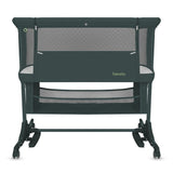 Patut co-sleeper, Lionelo, Jodie, Multifunctional, Reglabil in 6 pozitii pe inaltime, Saltea cu densitate T25, Functie de leganare, Cu plasa de tantari, Buzunar depozitare, Geanta transport, 84x48x70-80 cm, Verde inchis