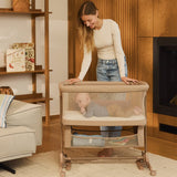 Patut co-sleeper, Lionelo, Jodie, Multifunctional, Reglabil in 6 pozitii pe inaltime, Saltea cu densitate T25, Functie de leganare, Cu plasa de tantari, Buzunar depozitare, Geanta transport, 84x48x70-80 cm, Verde inchis
