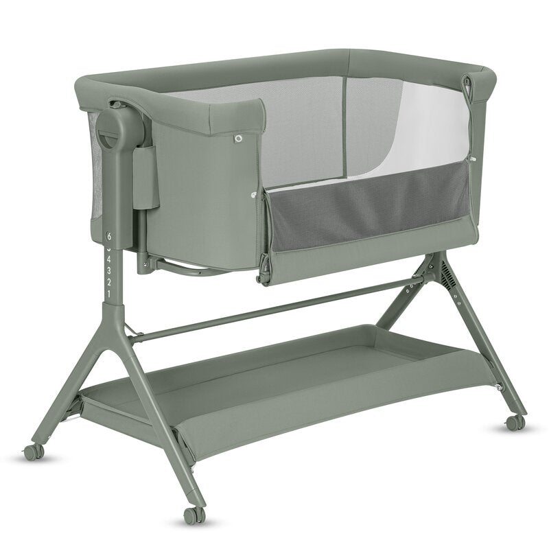 Patut co-sleeper, Lionelo, Leonie Plus, Pliabil, Cu sistem de leganare, Cu setare unghiulara, Reglabil in 6 pozitii pe inaltime, Conform cu standardele europeane de securitate EN1130 si EN16890, Verde