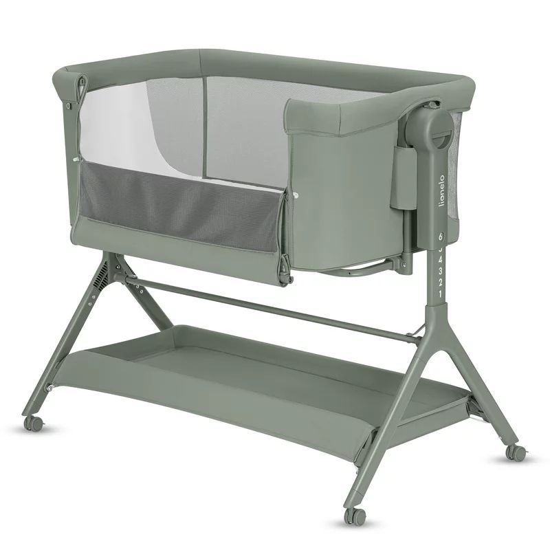 Patut co-sleeper, Lionelo, Leonie Plus, Pliabil, Cu sistem de leganare, Cu setare unghiulara, Reglabil in 6 pozitii pe inaltime, Conform cu standardele europeane de securitate EN1130 si EN16890, Verde