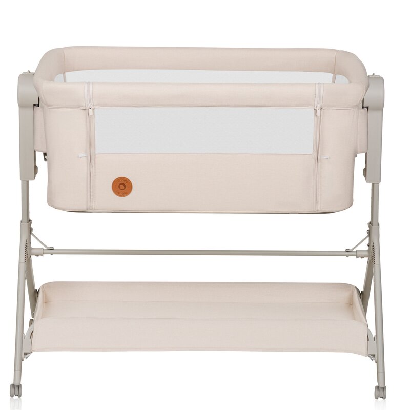 Patut co-sleeper, Lionelo, Leonie Plus, Pliabil, Cu sistem de leganare, Cu setare unghiulara, Reglabil in 6 pozitii pe inaltime, Conform cu standardele europeane de securitate EN1130 si EN16890, Bej