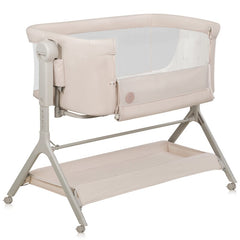 Patut co-sleeper, Lionelo, Leonie Plus, Pliabil, Cu sistem de leganare, Cu setare unghiulara, Reglabil in 6 pozitii pe inaltime, Conform cu standardele europeane de securitate EN1130 si EN16890, Bej