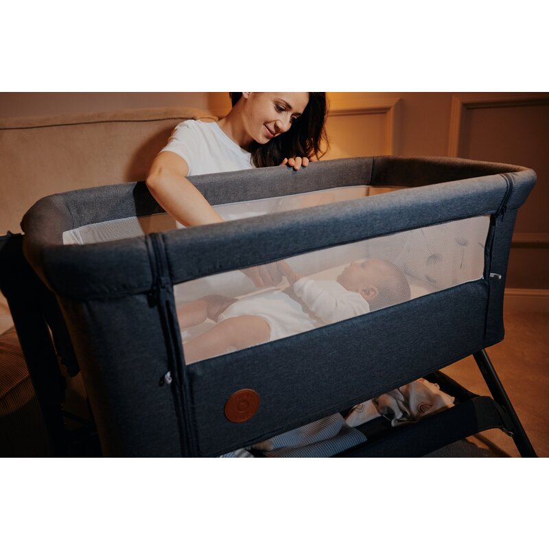 Patut co-sleeper, Lionelo, Leonie Plus, Pliabil, Cu sistem de leganare, Cu setare unghiulara, Reglabil in 6 pozitii pe inaltime, Conform cu standardele europeane de securitate EN1130 si EN16890, Bej