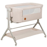 Patut co-sleeper, Lionelo, Leonie Plus, Pliabil, Cu sistem de leganare, Cu setare unghiulara, Reglabil in 6 pozitii pe inaltime, Conform cu standardele europeane de securitate EN1130 si EN16890, Bej