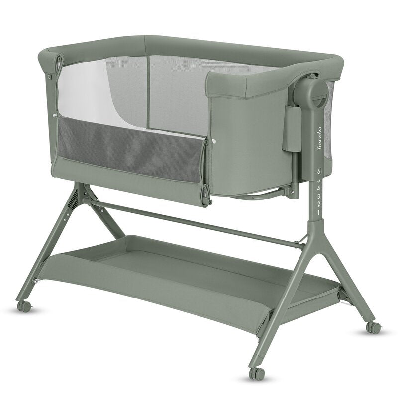 Patut co-sleeper, Lionelo, Leonie Plus, Pliabil, Cu sistem de leganare, Cu setare unghiulara, Reglabil in 6 pozitii pe inaltime, Conform cu standardele europeane de securitate EN1130 si EN16890, Verde