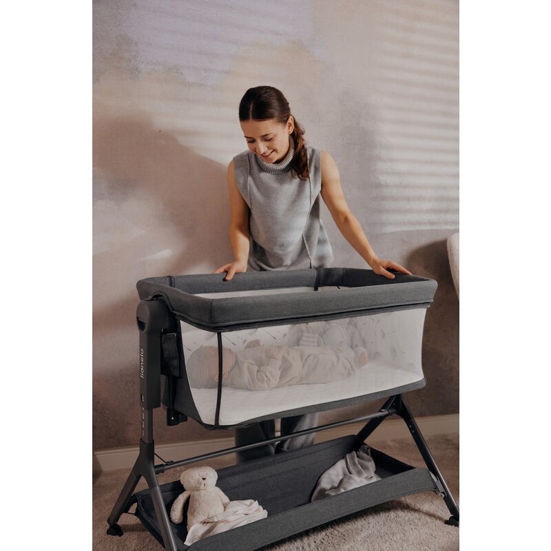 Patut co-sleeper, Lionelo, Leonie Plus, Pliabil, Cu sistem de leganare, Cu setare unghiulara, Reglabil in 6 pozitii pe inaltime, Conform cu standardele europeane de securitate EN1130 si EN16890, Bej