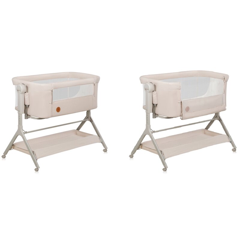 Patut co-sleeper, Lionelo, Leonie Plus, Pliabil, Cu sistem de leganare, Cu setare unghiulara, Reglabil in 6 pozitii pe inaltime, Conform cu standardele europeane de securitate EN1130 si EN16890, Bej