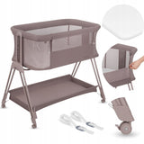 Patut co-sleeper, Lionelo, Luna, 2 in 1, Cu laterala culisanta, Cu setare unghiulara, Cu roti, Reglabil in 6 pozitii pe inaltime, Bej inchis
