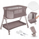 Patut co-sleeper, Lionelo, Luna, 2 in 1, Cu laterala culisanta, Cu setare unghiulara, Cu roti, Reglabil in 6 pozitii pe inaltime, Bej inchis