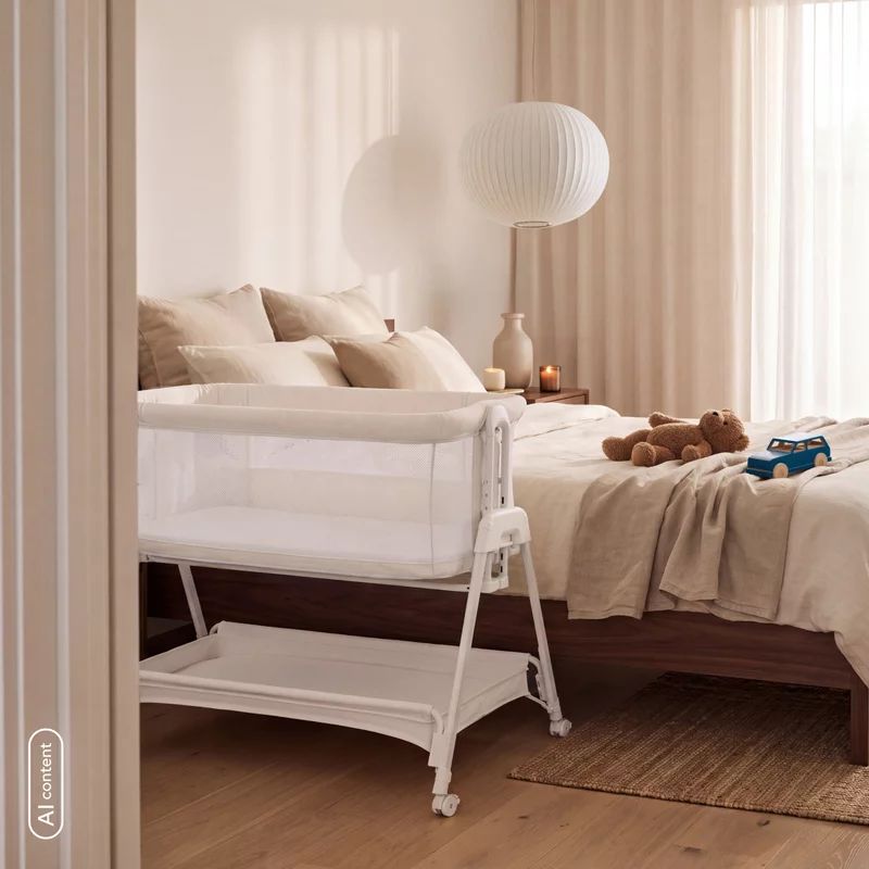 Patut co-sleeper, Lionelo, Luna Close&Cosy, 2 in 1, Cu laterala culisanta, Cu setare unghiulara, Cu roti, Reglabil in 6 pozitii pe inaltime, Alb