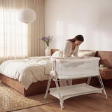 Patut co-sleeper, Lionelo, Luna Close&Cosy, 2 in 1, Cu laterala culisanta, Cu setare unghiulara, Cu roti, Reglabil in 6 pozitii pe inaltime, Alb