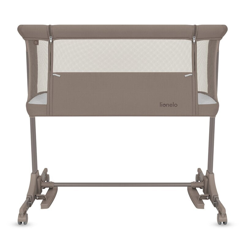 Patut co-sleeper, Lionelo, Pari, Multifunctional, Cu leganare, Reglabil in 6 pozitii pe inaltime, Saltea cu densitate T25, Geanta transport, 84x48x70-80 cm, Taupe - gogobaby.ro