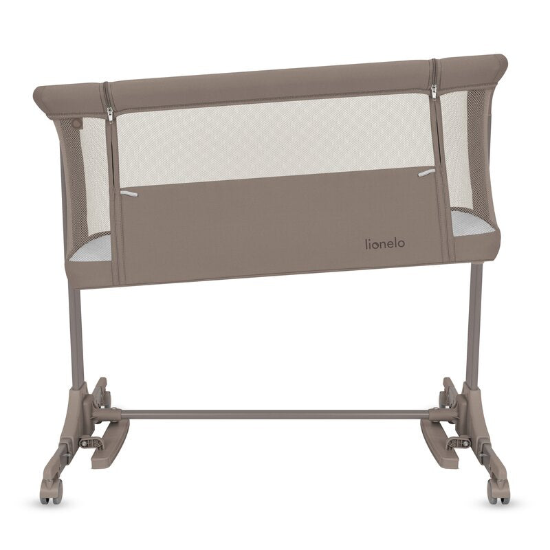 Patut co-sleeper, Lionelo, Pari, Multifunctional, Cu leganare, Reglabil in 6 pozitii pe inaltime, Saltea cu densitate T25, Geanta transport, 84x48x70-80 cm, Taupe - gogobaby.ro