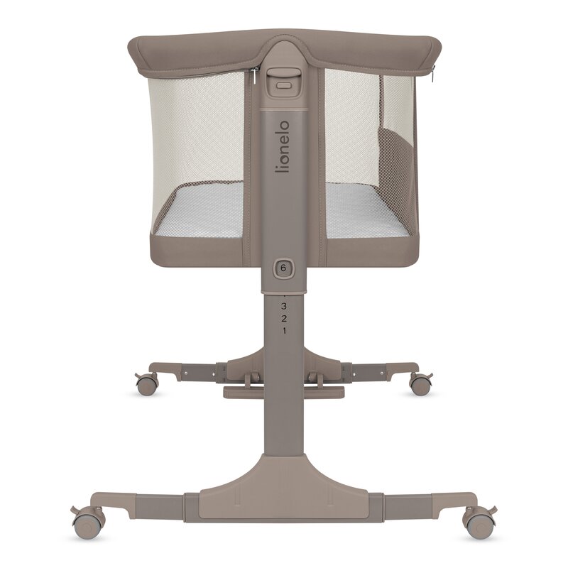 Patut co-sleeper, Lionelo, Pari, Multifunctional, Cu leganare, Reglabil in 6 pozitii pe inaltime, Saltea cu densitate T25, Geanta transport, 84x48x70-80 cm, Taupe - gogobaby.ro