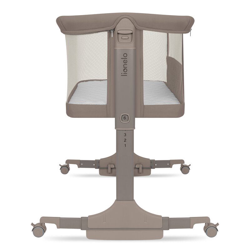 Patut co-sleeper, Lionelo, Pari, Multifunctional, Cu leganare, Reglabil in 6 pozitii pe inaltime, Saltea cu densitate T25, Geanta transport, 84x48x70-80 cm, Taupe - gogobaby.ro