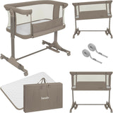 Patut co-sleeper, Lionelo, Pari, Multifunctional, Cu leganare, Reglabil in 6 pozitii pe inaltime, Saltea cu densitate T25, Geanta transport, 84x48x70-80 cm, Taupe