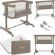 Patut co-sleeper, Lionelo, Pari, Multifunctional, Cu leganare, Reglabil in 6 pozitii pe inaltime, Saltea cu densitate T25, Geanta transport, 84x48x70-80 cm, Taupe