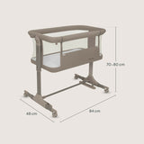 Patut co-sleeper, Lionelo, Pari, Multifunctional, Cu leganare, Reglabil in 6 pozitii pe inaltime, Saltea cu densitate T25, Geanta transport, 84x48x70-80 cm, Taupe