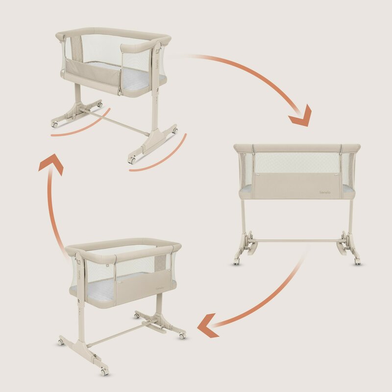 Patut co-sleeper, Lionelo, Pari, Multifunctional, Cu leganare, Reglabil in 6 pozitii pe inaltime, Saltea cu densitate T25, Geanta transport, 84x48x70-80 cm, Bej