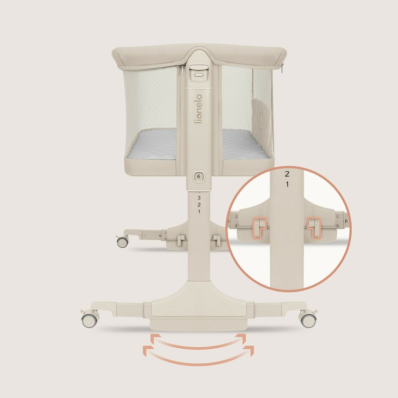 Patut co-sleeper, Lionelo, Pari, Multifunctional, Cu leganare, Reglabil in 6 pozitii pe inaltime, Saltea cu densitate T25, Geanta transport, 84x48x70-80 cm, Bej