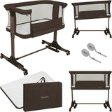 Patut co-sleeper, Lionelo, Pari, Multifunctional, Cu leganare, Reglabil in 6 pozitii pe inaltime, Saltea cu densitate T25, Geanta transport, 84x48x70-80 cm, Maro