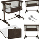 Patut co-sleeper, Lionelo, Pari, Multifunctional, Cu leganare, Reglabil in 6 pozitii pe inaltime, Saltea cu densitate T25, Geanta transport, 84x48x70-80 cm, Maro