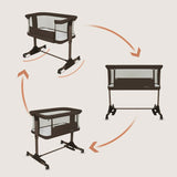 Patut co-sleeper, Lionelo, Pari, Multifunctional, Cu leganare, Reglabil in 6 pozitii pe inaltime, Saltea cu densitate T25, Geanta transport, 84x48x70-80 cm, Maro