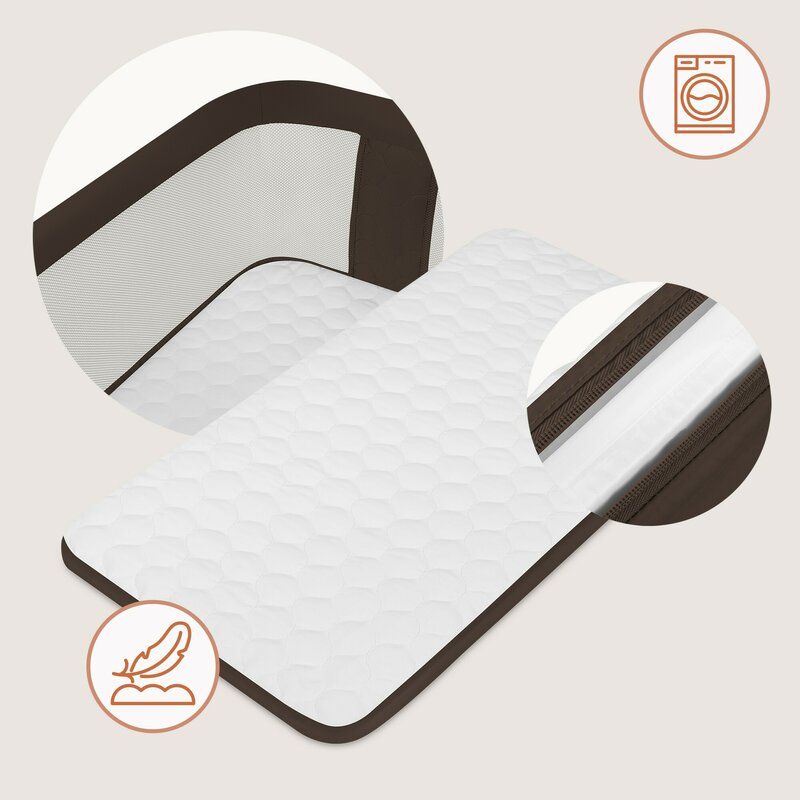 Patut co-sleeper, Lionelo, Pari, Multifunctional, Cu leganare, Reglabil in 6 pozitii pe inaltime, Saltea cu densitate T25, Geanta transport, 84x48x70-80 cm, Maro