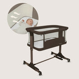 Patut co-sleeper, Lionelo, Pari, Multifunctional, Cu leganare, Reglabil in 6 pozitii pe inaltime, Saltea cu densitate T25, Geanta transport, 84x48x70-80 cm, Maro